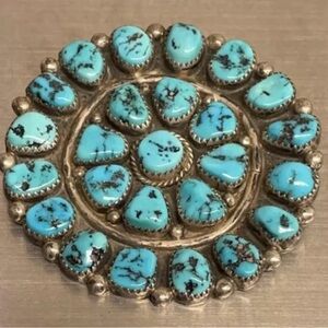 Sterling silver and turquoise Navajo Pendant or pin! 2.4” wide.